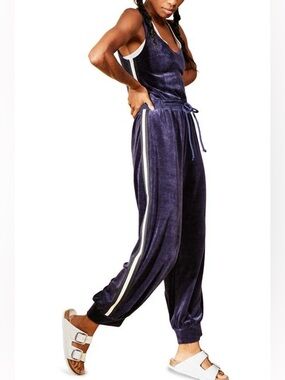 FP Movement Feel Good Velour Onesie Navy XS Jogger Jumpsuit
